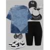 imageGirls 2 Piece Outfits Short Sleeve Graphic Tees and Biker Shorts Casual Clothing SetsMulticolor
