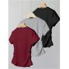 imageGirls 3 Packs Short Sleeve Ruched T Shirt Crewneck Slim Fit Basic Tee Tops Summer ClothesMulticolor