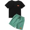 imageBoys 2 Piece Outfits Casual Letter Short Sleeve Crewneck T Shirt and Drawstring Track Shorts Color Block SetGreen