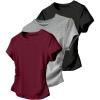 imageGirls 3 Packs Short Sleeve Ruched T Shirt Crewneck Slim Fit Basic Tee Tops Summer ClothesMulticolor