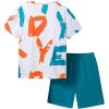 imageBoys 2 Piece Outfits Letter and Tropical Graphic Print Short Sleeve Crewneck Tee and ShortsMulticolor