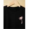 imageBoys 2 Piece Outfits Letter and Tropical Graphic Print Short Sleeve Crewneck Tee and ShortsPink Black