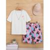 imageBoys 2 Piece Outfits Letter and Tropical Graphic Print Short Sleeve Crewneck Tee and ShortsWhite