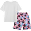 imageBoys 2 Piece Outfits Letter and Tropical Graphic Print Short Sleeve Crewneck Tee and ShortsWhite
