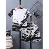 imageBoys 2 Piece Outfits Letter and Tropical Graphic Print Short Sleeve Crewneck Tee and ShortsWhite and Black