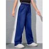 imageGirls Elastic High Waisted Jeans Straight Wide Leg Denim Pants Casual Baggy JeansDark Wash