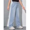 imageGirls Elastic High Waisted Jeans Straight Wide Leg Denim Pants Casual Baggy JeansLight Wash