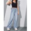 imageGirls Elastic High Waisted Jeans Straight Wide Leg Denim Pants Casual Baggy JeansLight Wash