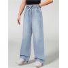 imageGirls Elastic High Waisted Jeans Straight Wide Leg Denim Pants Casual Baggy JeansLight Wash