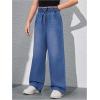 imageGirls Elastic High Waisted Jeans Straight Wide Leg Denim Pants Casual Baggy JeansMedium Wash