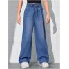 imageGirls Elastic High Waisted Jeans Straight Wide Leg Denim Pants Casual Baggy JeansMedium Wash