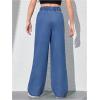 imageGirls Elastic High Waisted Jeans Straight Wide Leg Denim Pants Casual Baggy JeansMedium Wash