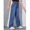 imageGirls Elastic High Waisted Jeans Straight Wide Leg Denim Pants Casual Baggy JeansMedium Wash