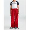 imageGirls Wide Leg High Waist Sweatpants Side Striped Extra Long Baggy Track Pants TrousersRed