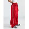 imageGirls Wide Leg High Waist Sweatpants Side Striped Extra Long Baggy Track Pants TrousersRed