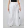 imageGirls Wide Leg High Waist Sweatpants Side Striped Extra Long Baggy Track Pants TrousersWhite