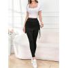 imageWomens 2 in 1 High Waisted Drawstring Side Ruched Skirted Leggings Slim Fit Workout Lounge BottomsBlack
