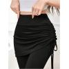 imageWomens 2 in 1 High Waisted Drawstring Side Ruched Skirted Leggings Slim Fit Workout Lounge BottomsBlack