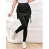 imageWomens 2 in 1 High Waisted Drawstring Side Ruched Skirted Leggings Slim Fit Workout Lounge BottomsBlack