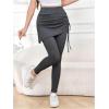 imageWomens 2 in 1 High Waisted Drawstring Side Ruched Skirted Leggings Slim Fit Workout Lounge BottomsGrey