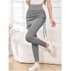 imageWomens 2 in 1 High Waisted Drawstring Side Ruched Skirted Leggings Slim Fit Workout Lounge BottomsLight Grey