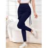 imageWomens 2 in 1 High Waisted Drawstring Side Ruched Skirted Leggings Slim Fit Workout Lounge BottomsRoyal Blue