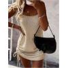 imageWomens Casual Short Cami Sweater Dress Sleeveless Drawstring Side Knitted Mini DressKhaki