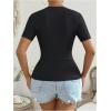 imageWomens Heart Cut Out Drawstring T Shirts Casual Short Sleeve Crewneck Slim Fit TopsBlack