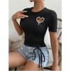 imageWomens Heart Cut Out Drawstring T Shirts Casual Short Sleeve Crewneck Slim Fit TopsBlack