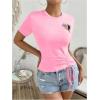 imageWomens Heart Cut Out Drawstring T Shirts Casual Short Sleeve Crewneck Slim Fit TopsLight Pink