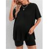 imageWomens Maternity Pajamas Set 2 Piece Outfits Rib Knit T Shirt and Biker Shorts Lounge Set SleepwearBlack