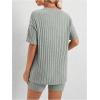 imageWomens Maternity Pajamas Set 2 Piece Outfits Rib Knit T Shirt and Biker Shorts Lounge Set SleepwearGreen