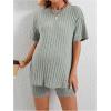 imageWomens Maternity Pajamas Set 2 Piece Outfits Rib Knit T Shirt and Biker Shorts Lounge Set SleepwearGreen