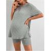 imageWomens Maternity Pajamas Set 2 Piece Outfits Rib Knit T Shirt and Biker Shorts Lounge Set SleepwearGreen