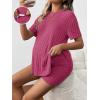 imageWomens Maternity Pajamas Set 2 Piece Outfits Rib Knit T Shirt and Biker Shorts Lounge Set SleepwearHot Pink