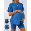 imageWomens Maternity Pajamas Set 2 Piece Outfits Rib Knit T Shirt and Biker Shorts Lounge Set SleepwearRoyal Blue