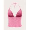 imageWomens Mesh Backless Halter Top Sleeveless Lettuce Trim Summer Crop Tops Y2K ShirtsPink