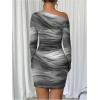 imageWomens Off Shoulder Ombre Tie Dye Bodycon Dress Long Sleeve Slim Fit Pencil Mini DressesGrey