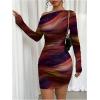 imageWomens Off Shoulder Ombre Tie Dye Bodycon Dress Long Sleeve Slim Fit Pencil Mini DressesOrange