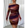 imageWomens Off Shoulder Ombre Tie Dye Bodycon Dress Long Sleeve Slim Fit Pencil Mini DressesOrange