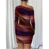 imageWomens Off Shoulder Ombre Tie Dye Bodycon Dress Long Sleeve Slim Fit Pencil Mini DressesOrange