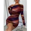 imageWomens Off Shoulder Ombre Tie Dye Bodycon Dress Long Sleeve Slim Fit Pencil Mini DressesOrange