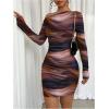 imageWomens Off Shoulder Ombre Tie Dye Bodycon Dress Long Sleeve Slim Fit Pencil Mini DressesRust Brown