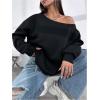 imageWomens Off The Shoulder Sweatshirt Drop Shoulder Long Sleeve Pullover Tops Trendy Fall OutfitsBlack