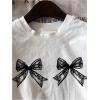 imageWomens Plus Size Bow Knot Print Tee Graphic Round Neck Short Sleeve T Shirt Oversize Casual TopsWhite and Black