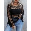 imageWomens Plus Size Off The Shoulder Tops Flounce Sleeve Hollow Out Crochet Lightweight Pullover TopsBlack