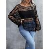 imageWomens Plus Size Off The Shoulder Tops Flounce Sleeve Hollow Out Crochet Lightweight Pullover TopsBlack
