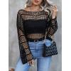 imageWomens Plus Size Off The Shoulder Tops Flounce Sleeve Hollow Out Crochet Lightweight Pullover TopsBlack