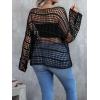 imageWomens Plus Size Off The Shoulder Tops Flounce Sleeve Hollow Out Crochet Lightweight Pullover TopsBlack