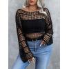 imageWomens Plus Size Off The Shoulder Tops Flounce Sleeve Hollow Out Crochet Lightweight Pullover TopsBlack